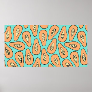 Sömlös mönster med hand plockade papayas. poster