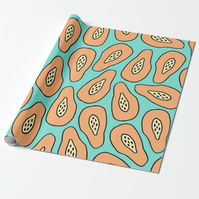 Sömlös mönster med hand plockade papayas.  presentpapper (Utrullad)
