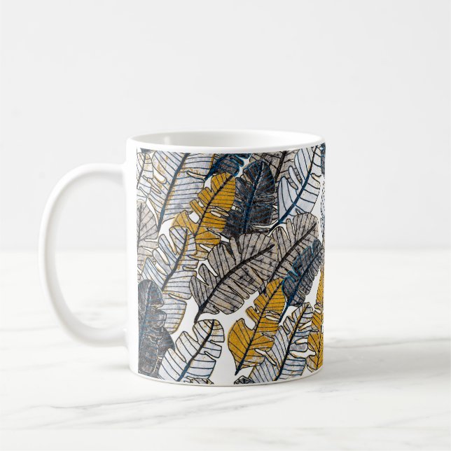 Sömlös mönster med hand plockade tropiska löv. kaffemugg (Vänster)