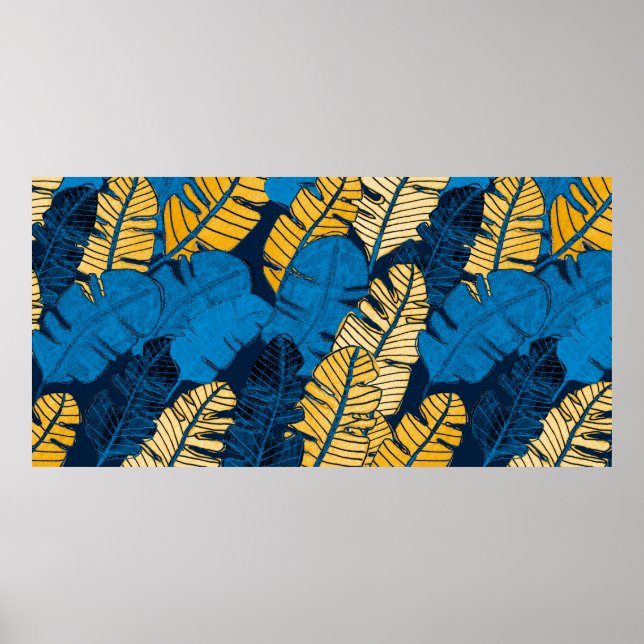 Sömlös mönster med hand plockade tropiska löv. poster (Framsidan)