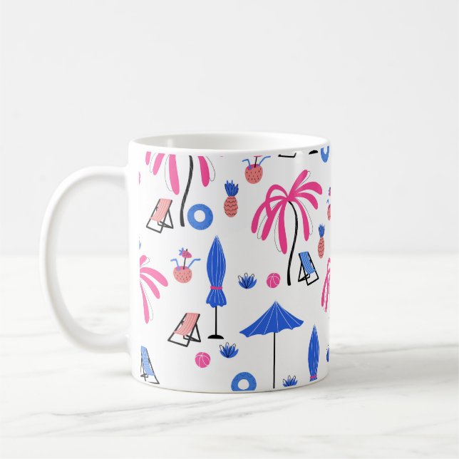 Sömlös mönster med handflatan träd ananas coconu kaffemugg (Vänster)