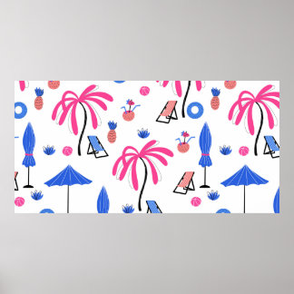 Sömlös mönster med handflatan träd ananas coconu poster