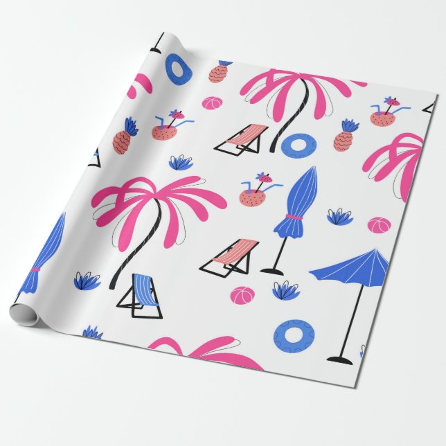 Sömlös mönster med handflatan träd ananas coconu presentpapper (Utrullad)