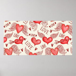 Sömlös mönster med hjärtan. Lycklig Valentines Da Poster