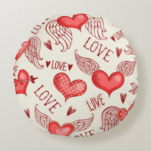 Sömlös mönster med hjärtan. Lycklig Valentines Da Rund Kudde