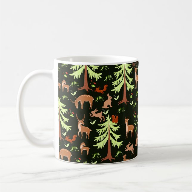 Sömlös mönster med hjortar i skogen. kaffemugg (Vänster)
