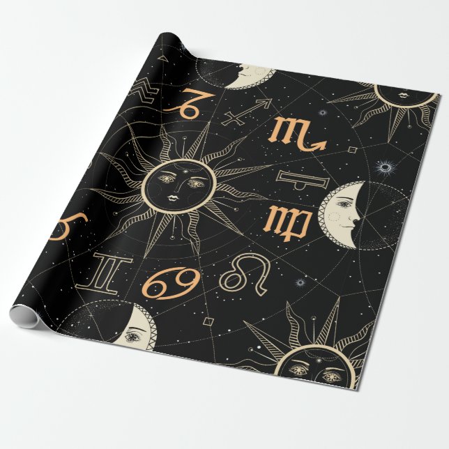 Sömlös mönster med Horoscope-cirkeln med Zo Presentpapper (Utrullad)