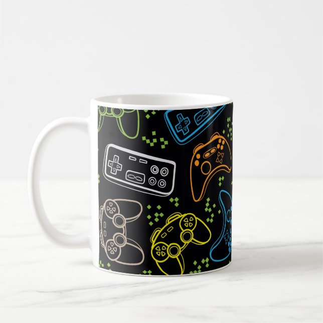 Sömlös mönster med joysticks. spelcoo kaffemugg (Vänster)