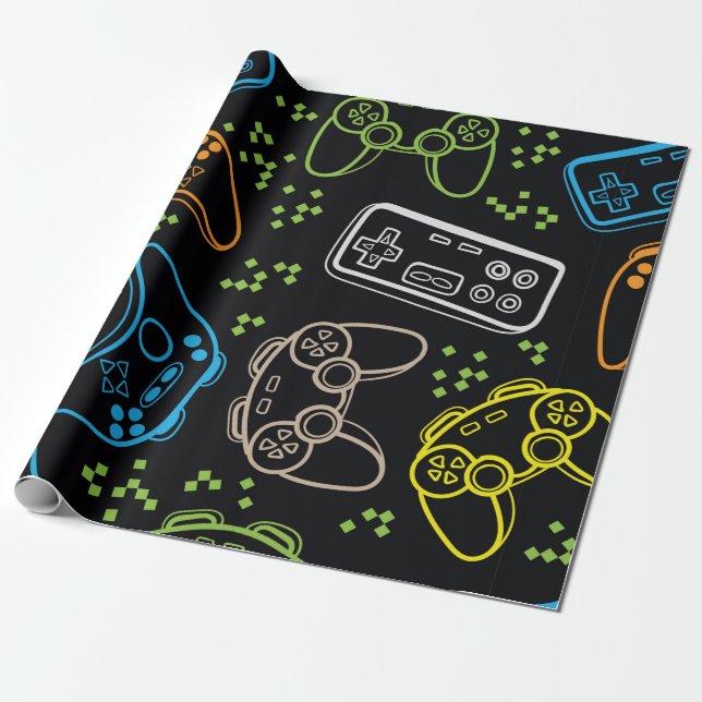 Sömlös mönster med joysticks. spelcoo presentpapper (Utrullad)