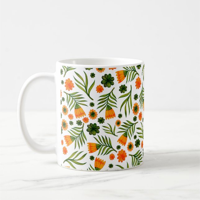 Sömlös mönster med konstblommor kaffemugg (Vänster)