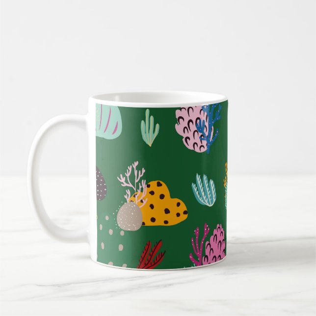 Sömlös mönster med koraller grenar och havsplan kaffemugg (Vänster)