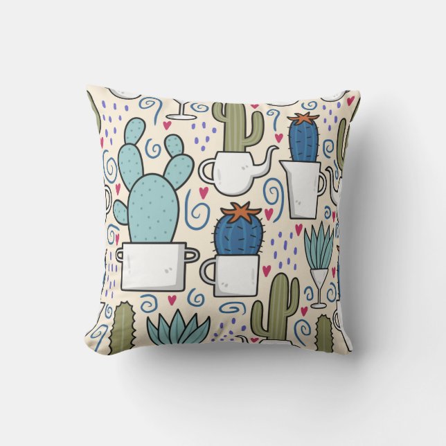 Sömlös mönster med lama, cactus hand plockade des kudde (Framsida)