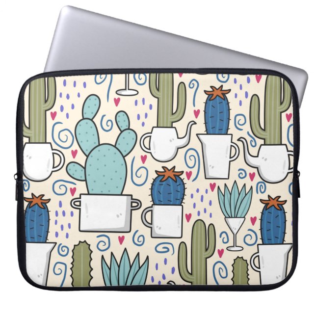 Sömlös mönster med lama, cactus hand plockade des laptop fodral (Framsidan)