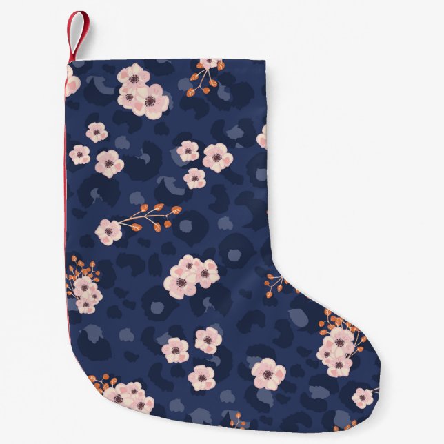 Sömlös mönster med leopard hud och rosa liten  julstrumpa (Framsidan)