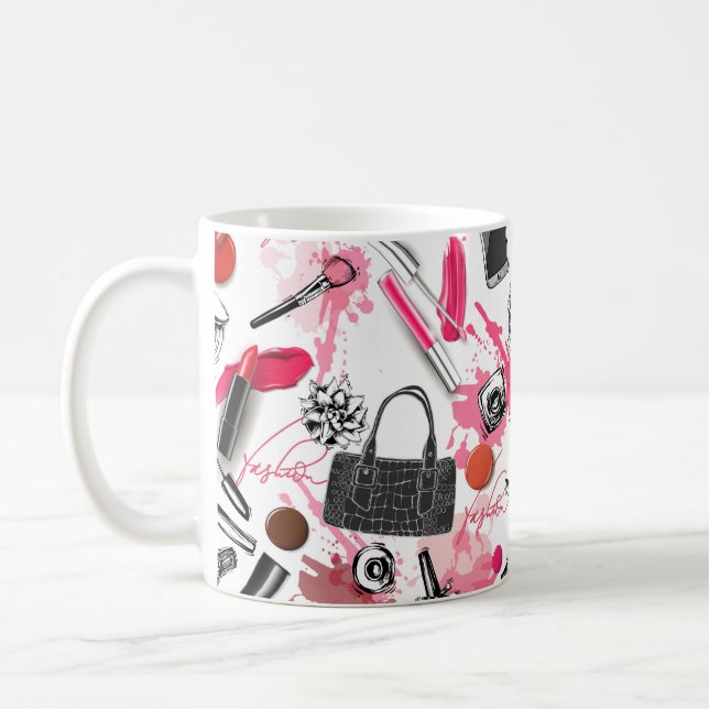 Sömlös mönster med målad smink kaffemugg (Vänster)
