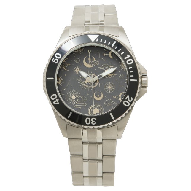 sömlös mönster med molnen måne sol-stjärnor armbandsur (Framsida)