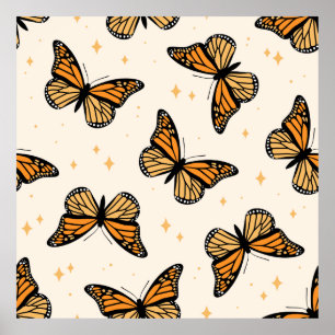 Sömlös mönster med monarch butterflies. Contemp Poster