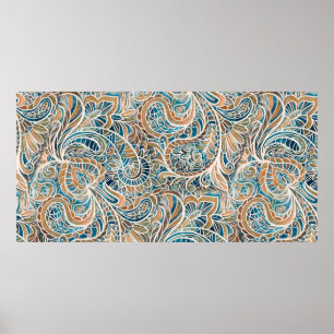 Sömlös mönster med multifärgad Paisley-utskrift. H Poster