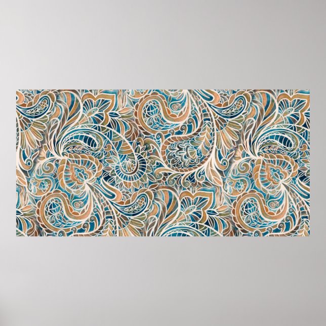 Sömlös mönster med multifärgad Paisley-utskrift. H Poster (Framsidan)