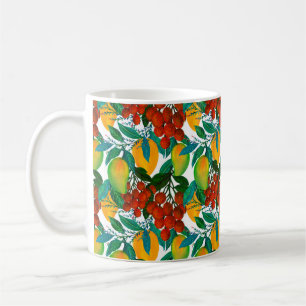 Sömlös mönster med ny, stark exotisk mango kaffemugg