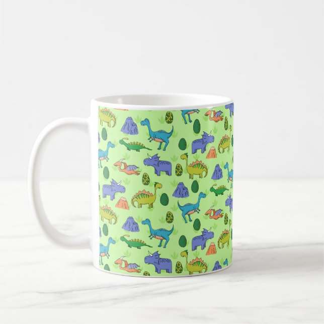 Sömlös mönster med olika söta dinosaurier. kaffemugg (Vänster)