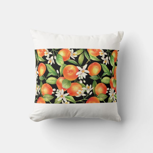 Sömlös mönster med orange frukter, blommor och l kudde (Framsida)