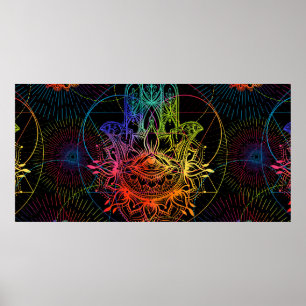 Sömlös mönster med ornat hand plockade hamsa. Pop Poster