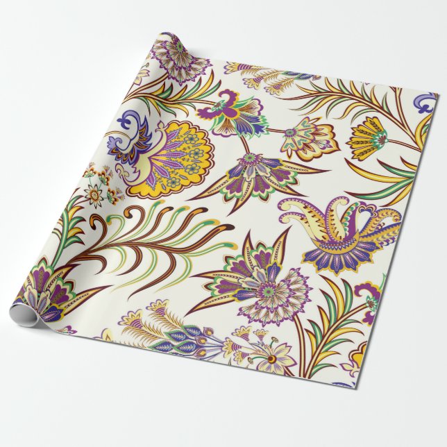 Sömlös mönster med paisley-blommigt presentpapper (Utrullad)