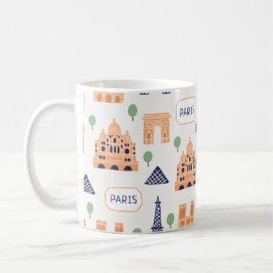 Sömlös mönster med paris paris paris signis kaffemugg