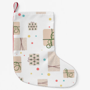 Sömlös mönster med presentlådor. Gåvor förpackade Liten Julstrumpa