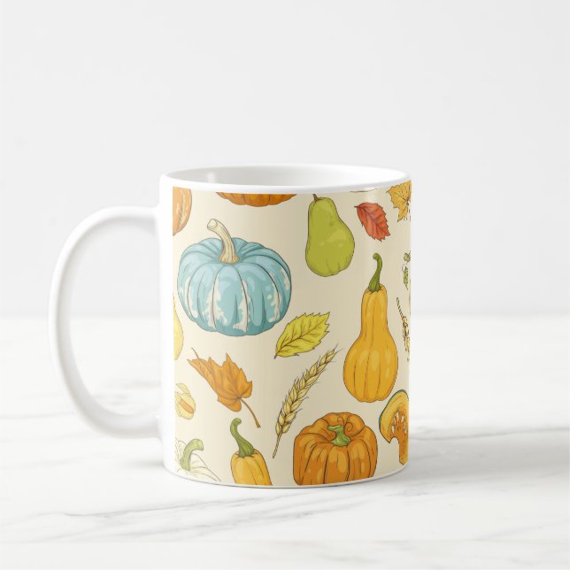 Sömlös mönster med pumpor, höst löv, app kaffemugg (Vänster)
