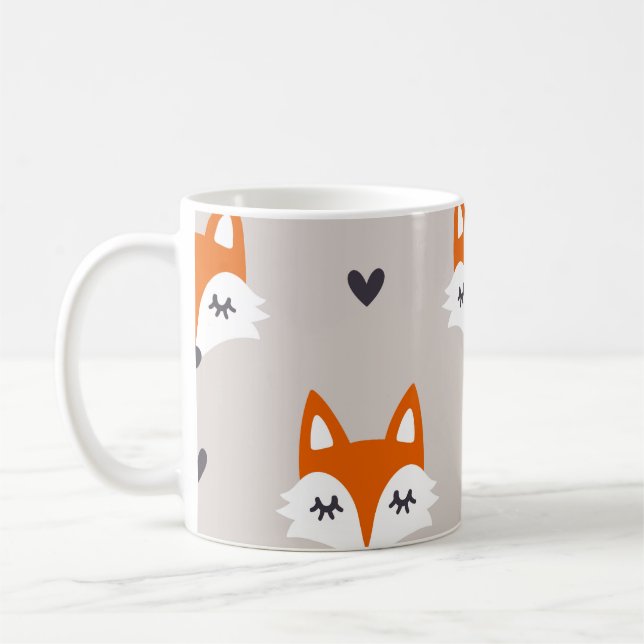 Sömlös mönster med räv ansikte. Hand plockade uppr Kaffemugg (Vänster)
