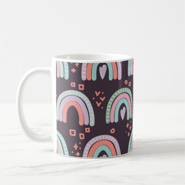  sömlös mönster med regnbåge och regndroppsklipp kaffemugg (Vänster)