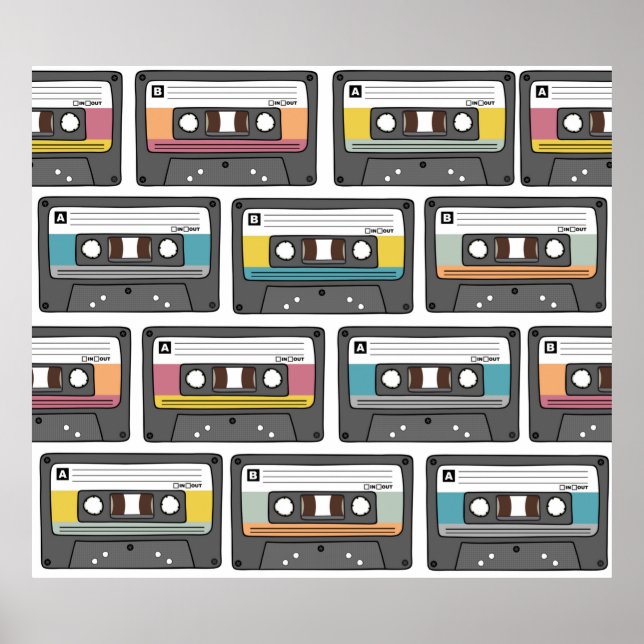 Sömlös mönster med retro-kassettband i dood poster (Framsidan)