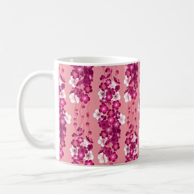 Sömlös mönster med rosa blommar ro kaffemugg (Vänster)
