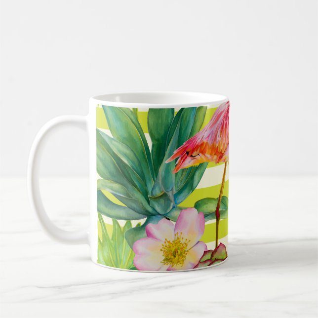  sömlös mönster med rosa flamingo och exotisk tr kaffemugg (Vänster)