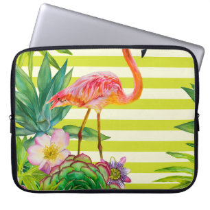 sömlös mönster med rosa flamingo och exotisk tr laptop fodral