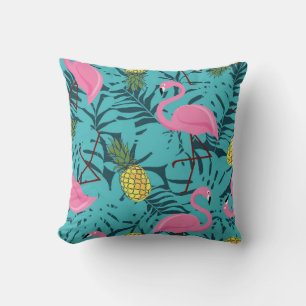 Sömlös mönster med rosa flamingos och grönt pal kudde