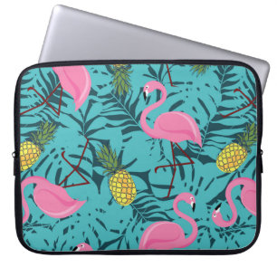 Sömlös mönster med rosa flamingos och grönt pal laptop fodral