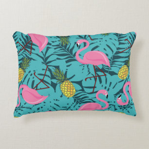 Sömlös mönster med rosa flamingos och grönt pal prydnadskudde