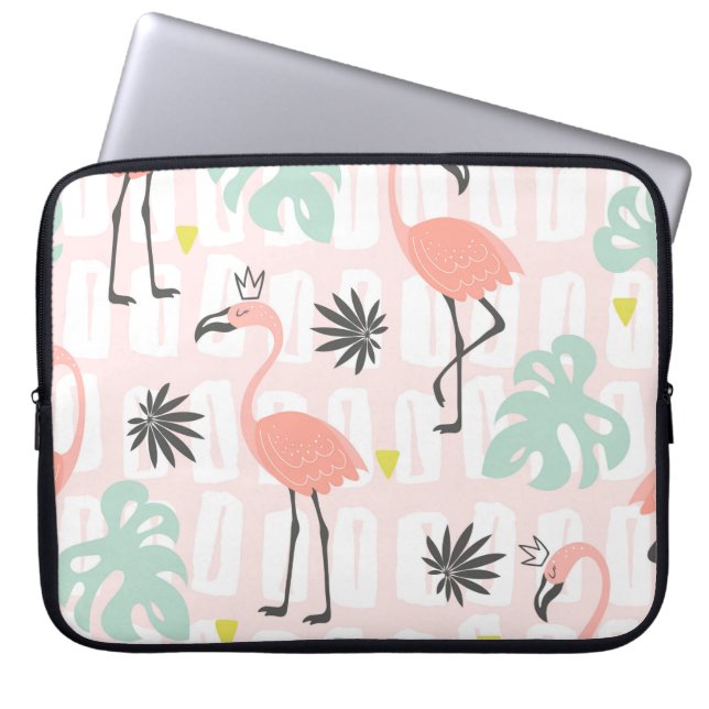 Sömlös mönster med rosa flamingos och handflatan l laptop fodral (Framsidan)
