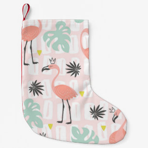 Sömlös mönster med rosa flamingos och handflatan l liten julstrumpa