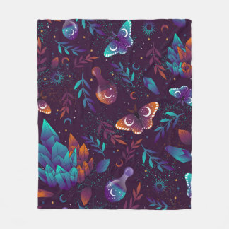 Sömlös mönster med rymdfjäril, kristaller, h fleecefilt