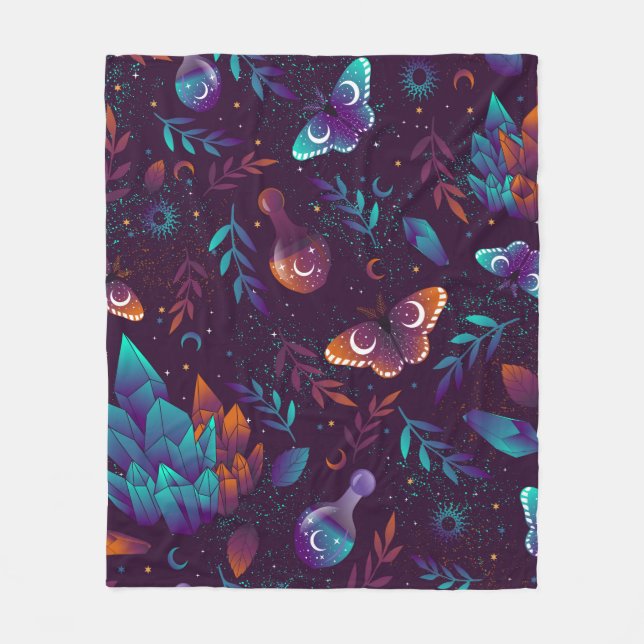 Sömlös mönster med rymdfjäril, kristaller, h fleecefilt (Framsidan)