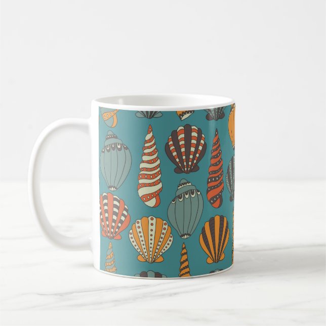 Sömlös mönster med sjöhylsor, hand plockade-ikoner kaffemugg (Vänster)