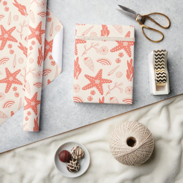 Sömlös mönster med snäckor som är pappra presentpapper (Hantverk)