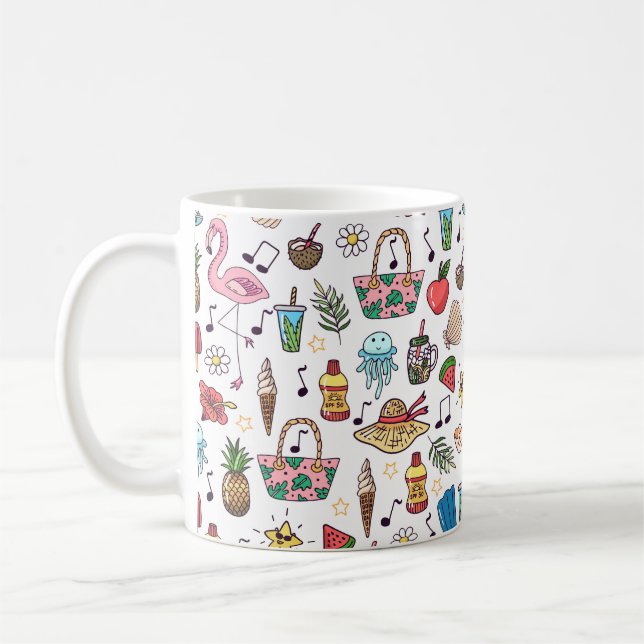 Sömlös mönster med sommartid inslag. illustration kaffemugg (Vänster)