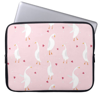 Sömlös mönster med söt anka med hjärta på rosa laptop fodral