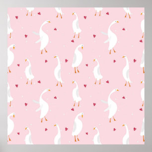 Sömlös mönster med söt anka med hjärta på rosa poster
