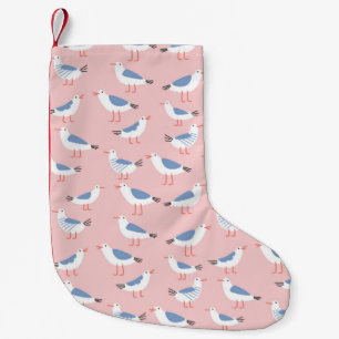 Sömlös mönster med söt tecknad fiskmåsar liten julstrumpa